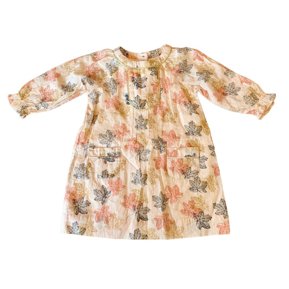 VELVETEEN Leaf Print Baby Dress Girls 6 Mos Autumn Leaves Fall Colors Cotton